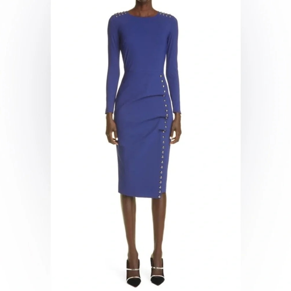 🎀CHIARA BONI Aretha studded long sleeve blue midi dress